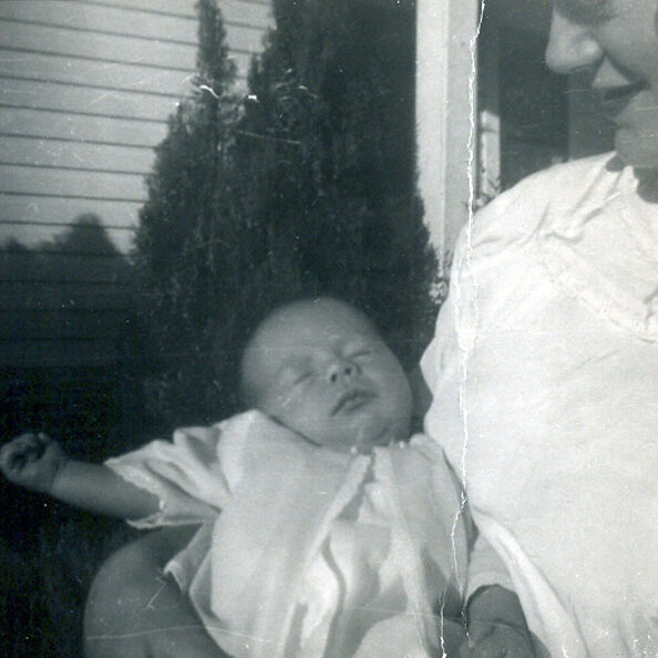 Billy Windsor in arms of mother Mary Windsor in 1948.