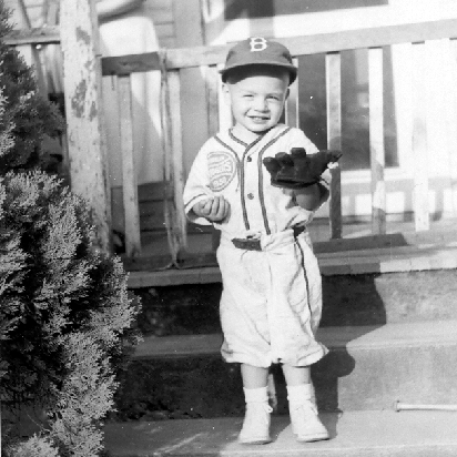 Billy Windsor in Dodger uniform at Grandma Johnson's house in Danville Virginia in 1950