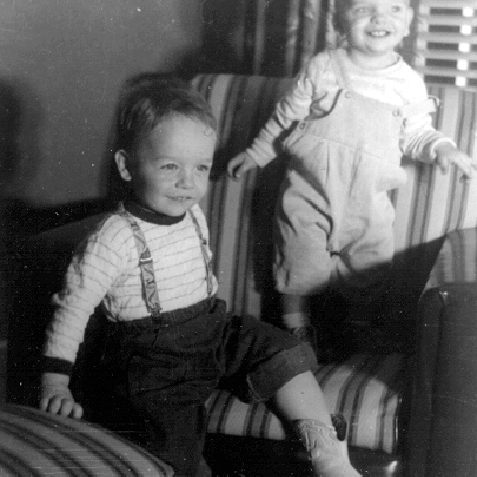 Billy Windsor with brother Tony Windsor on chairs in home in Columbus Georgia in 1951